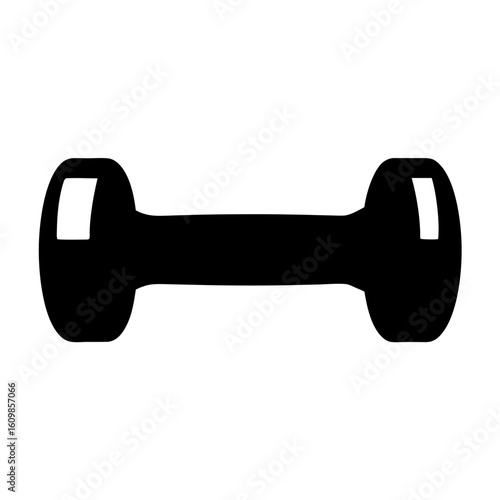Silhouette of Dumbbell Icon with Glossy Effect, Black silhouette of a dumbbell with round weights and shiny highlights, isolated on white, symbolizing fitness, exercise, and strength training.
