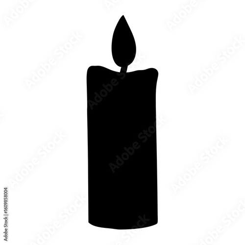 Simple black silhouette of a burning candle casting a soft glow around