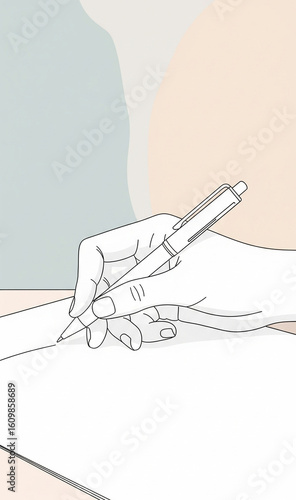 Sketch Style Hand Holding Pen with Minimal Background