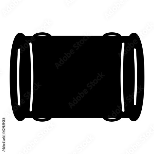 Stylized black silhouette of a rectangular barrel with chimes and staves