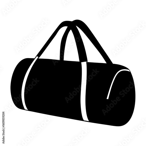 Black duffel bag isolated on white background with two black straps