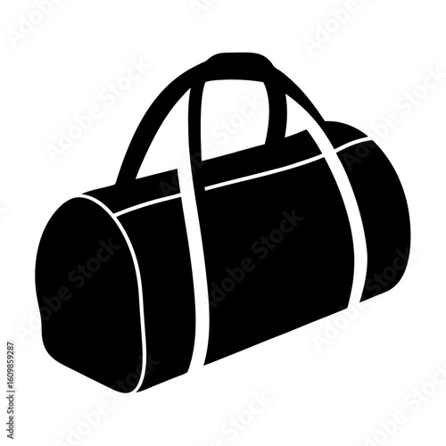 Stylized black duffel bag illustration with white accents and carrying handles