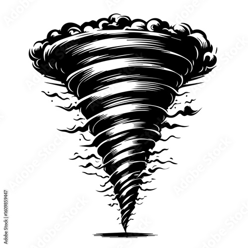 Stylized Black and White Tornado Illustration.
