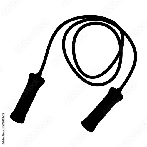 Black Silhouette of a jump rope with handles for fitness exercises