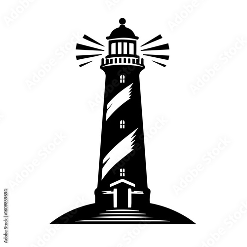Stylized Black Silhouette Lighthouse Beacon.