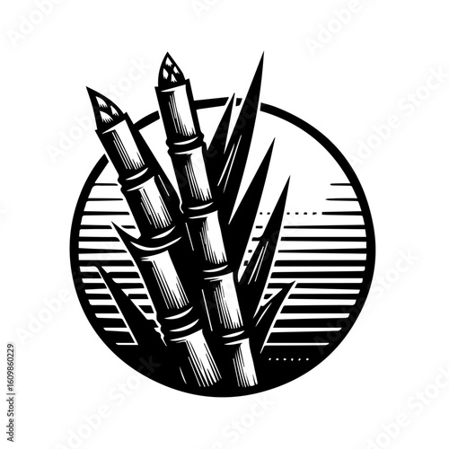 Stylized Sugarcane Stalks in Circle.