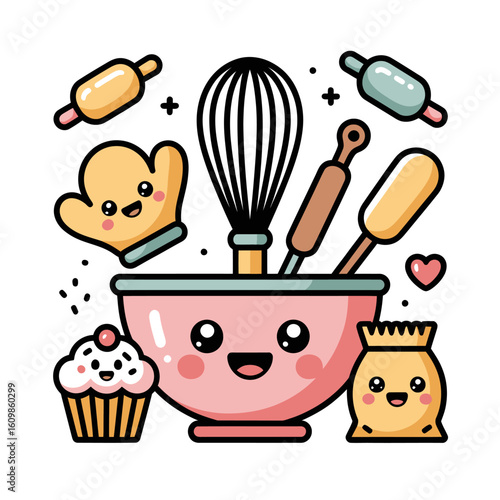 Kawaii Baking Tools Vector Set – Cute Kitchen Icon Pack for Kids & Blogs