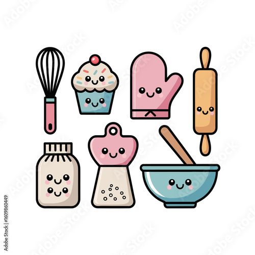 Kawaii Baking Tools Vector Set – Cute Kitchen Icon Pack for Kids & Blogs