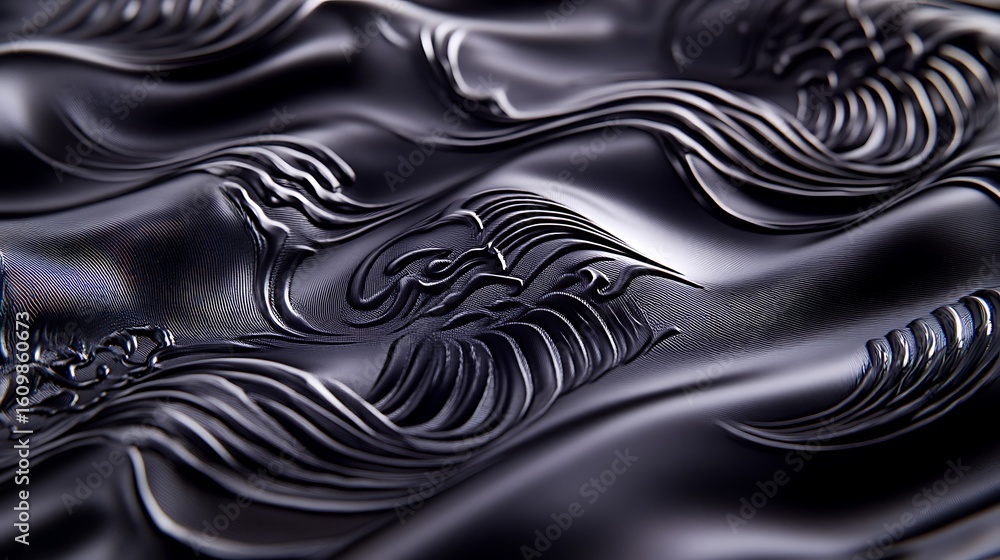Naklejka premium Silky black and blue satin fabric with smooth, rippled waves creates a luxurious fashion background design