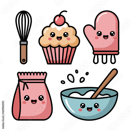 Kawaii Baking Tools Vector Set – Cute Kitchen Icon Pack for Kids & Blogs
