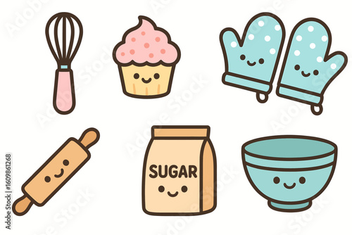 Kawaii Baking Tools Vector Set – Cute Kitchen Icon Pack for Kids & Blogs