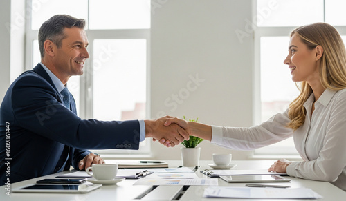 Close-Up of Business Handshake in Bright Office Environment