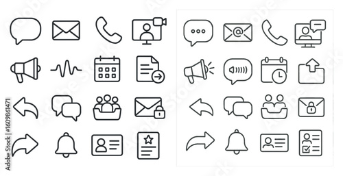 Collection of icons for various communication and messaging apps. The icons include a phone, a calendar, a clock, a bell, and a person. The icons are all in black and white, giving them a simple