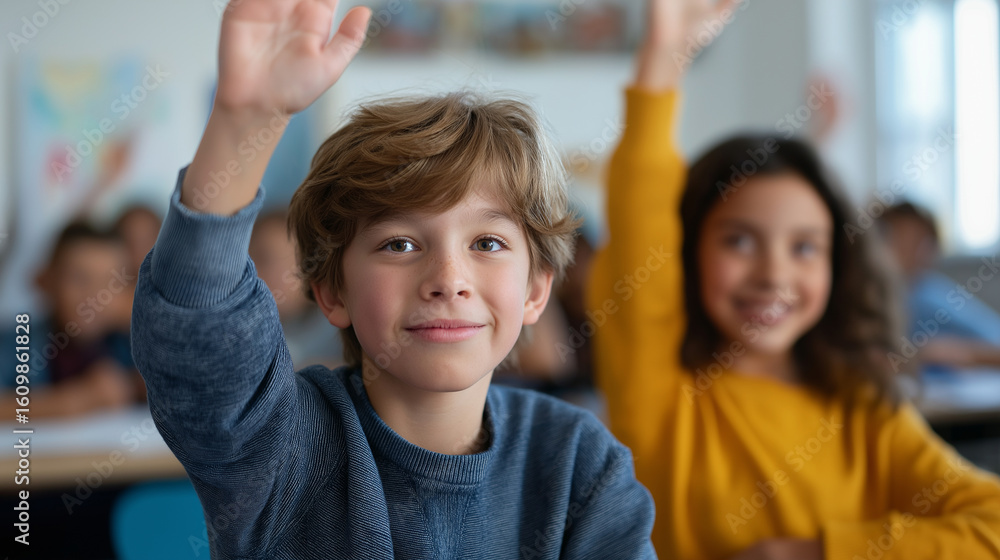 Fototapeta premium Joyful Students Engaging in Collaborative Learning in Classroom Setting