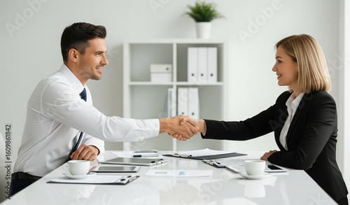 Confident Businessman Reaching Out for Handshake at Meeting Table