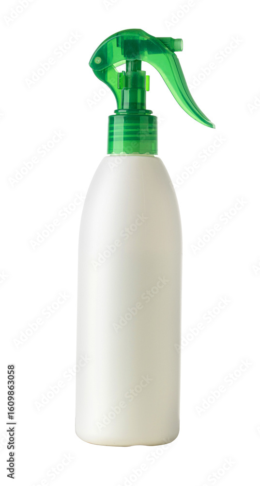 White plastic spray bottle isolated on white background White plastic spray bottle isolated on white background