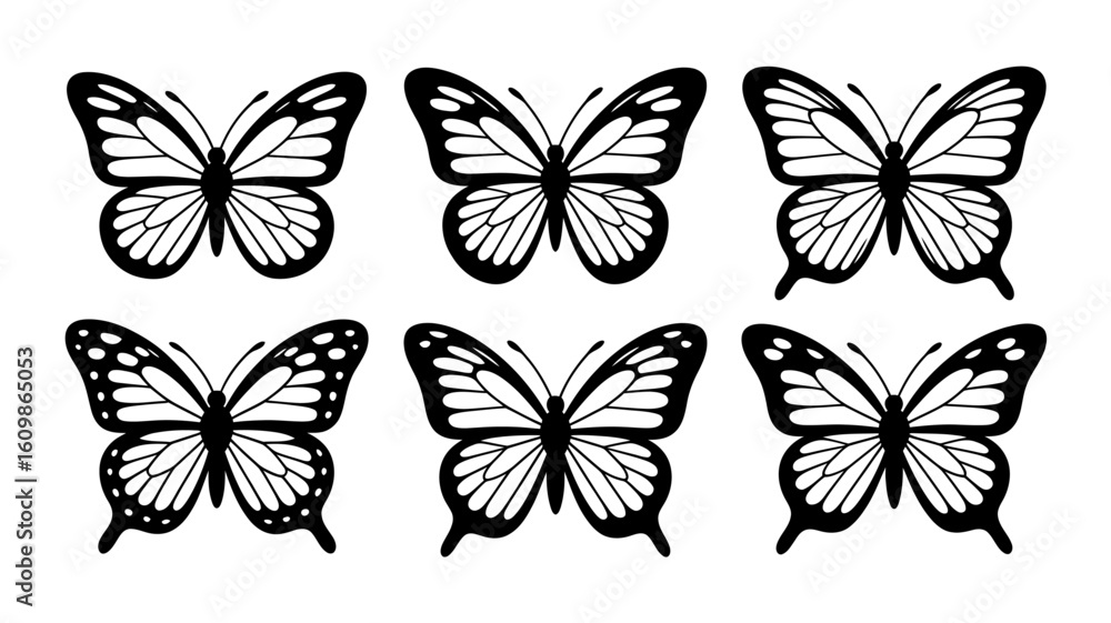 Fototapeta premium Black and White Butterfly Vector Illustrations for Graphic Design Projects and Creative Arts and Crafts Simple Insect Outlines