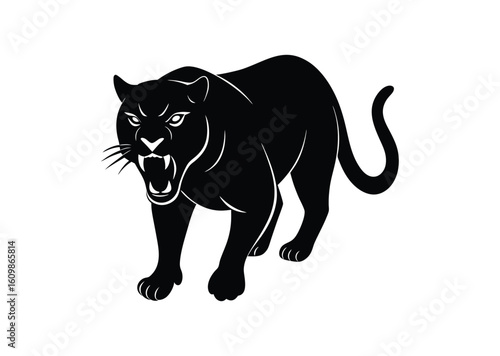 Angry panther silhouette black vector white background