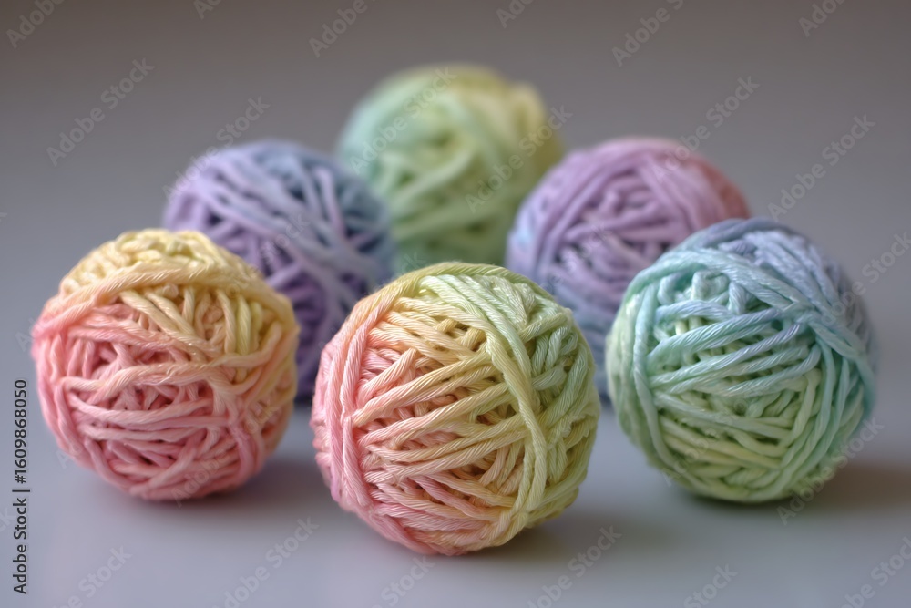 Fototapeta premium Rainbow pastel boucle yarn balls texture decor 