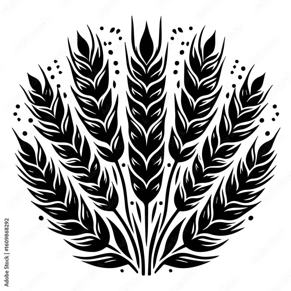 Obraz premium Black and White Stylized Wheat Stalks Arrangement.