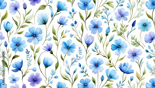 Elegant Blue Floral Watercolor Pattern Seamless Background for Textile Design and Creative Projects Delicate Flower Illustration for Print Fabric Wallpaper