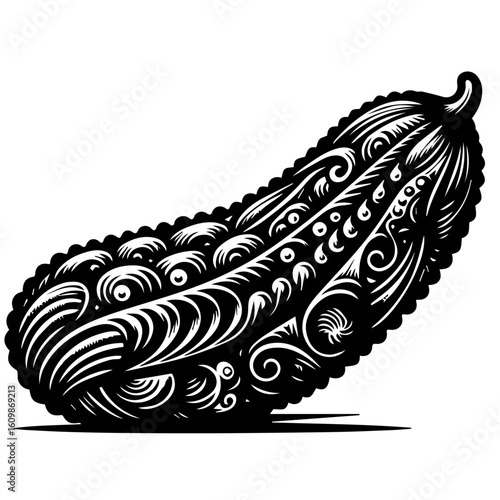 Ornate Black and White Cucumber Illustration.