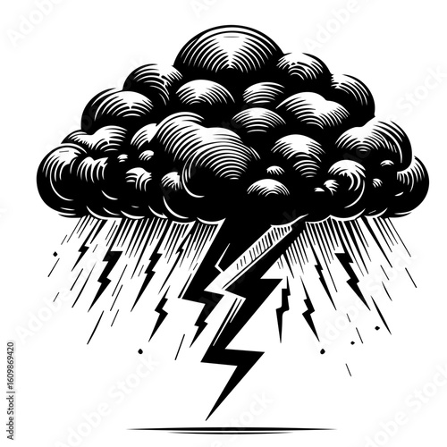 Stormy Cloud with Lightning and Rain.