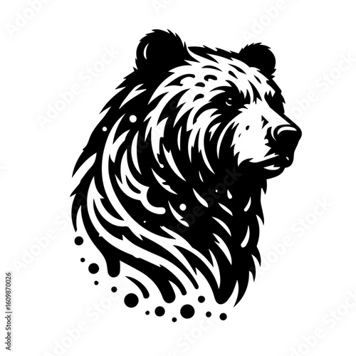 Stylized Black Bear Head Silhouette.