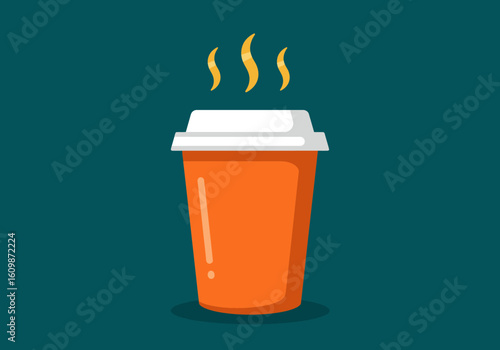 Savor the warmth of a freshly brewed coffee in a vibrant orange to-go cup, its steam artfully rising against a deep teal backdrop, evoking cozy moments and energizing sips.