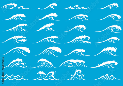 Dynamic white wave illustrations on a vibrant blue background offering endless design possibilities for your next project