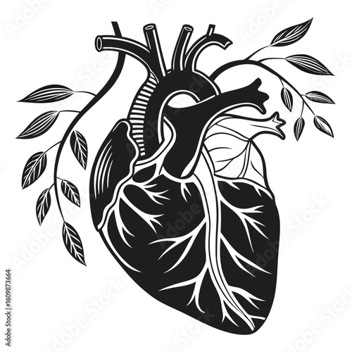 Colorful Anatomical Heart Illustration with Intricate Details and Vibrant Palette for Medical Art or Educational Purposes