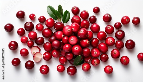 top view of fresh ripe cranberries on a white background perfect for use in food and health related designs