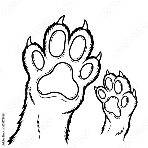 Outline of animal paw prints with detailed claws for creative pet design