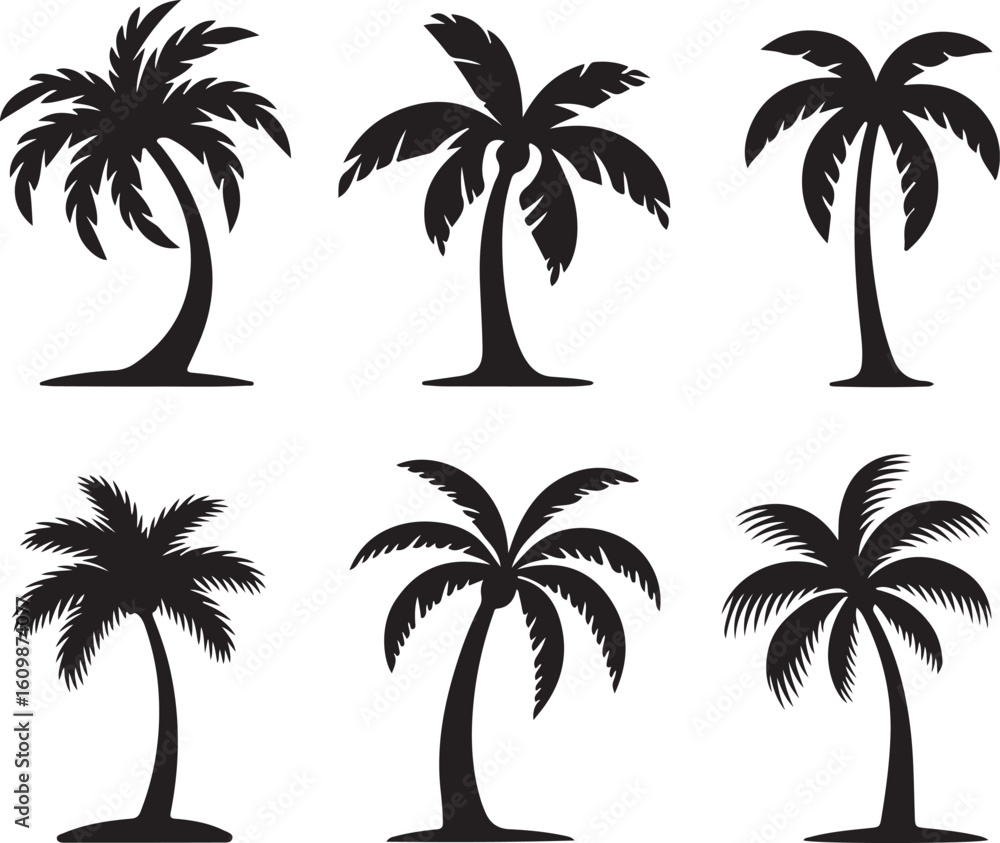 Fototapeta premium Palm Tree Silhouette Vector Set – Tropical Summer Design