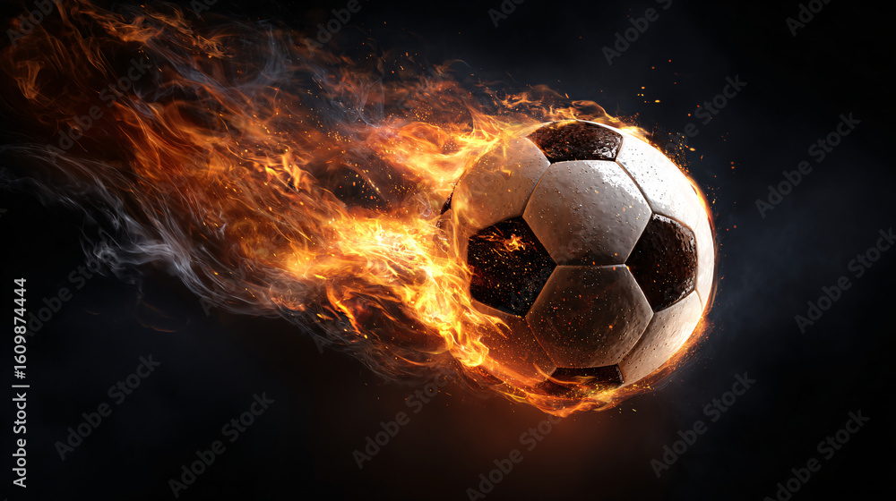 Naklejka premium Fiery Soccer Ball in Motion Dynamic Sports Graphic