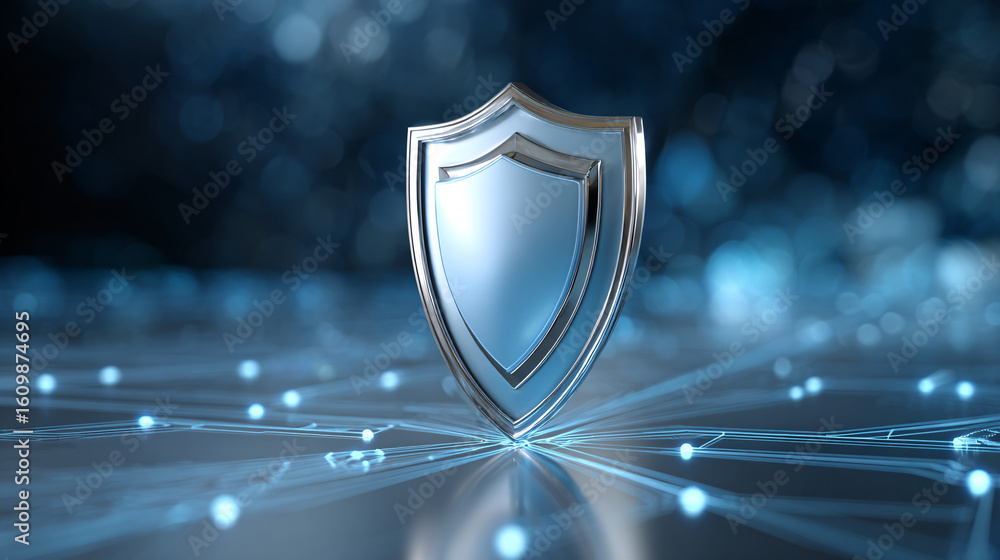 Fototapeta premium Shield on a network representing cybersecurity and data protection concept