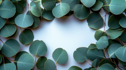 Green leaves border on white background