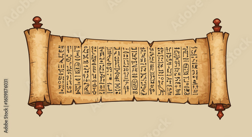 Ancient Egyptian Hieroglyphic Scroll Unfurled Revealing Sacred Texts and Mystical Symbols of the Pharaohs and Their Glorious Reign Through the Ages