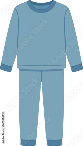 Flat vector pajama set: long sleeve top and pants in soft blue, isolated on white