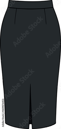 Flat vector pencil skirt with slit and clean lines, classic workwear, isolated on white