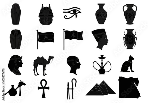 A Comprehensive Collection of Iconic Egyptian Symbols and Cultural Representations Featuring Ancient Artifacts Historical Figures and Iconic Wildlife Illustrating the Rich Heritage of Egypt