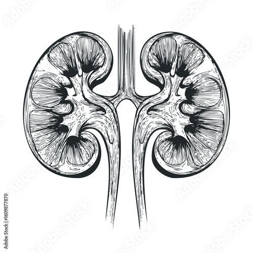 Detailed illustration of human kidneys anatomy for educational use
