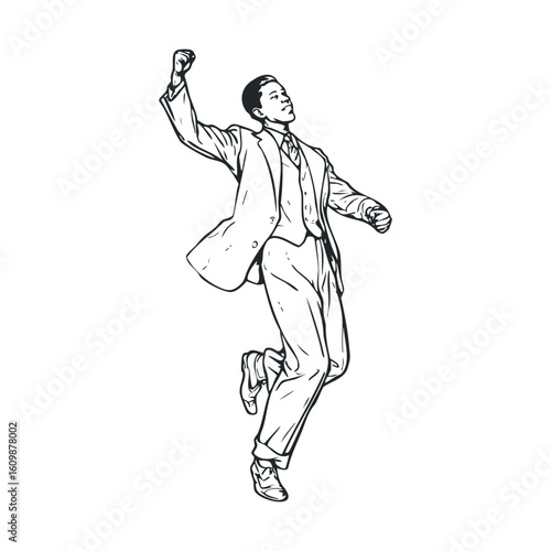 Joyful businessman celebrating success with enthusiastic dance moves