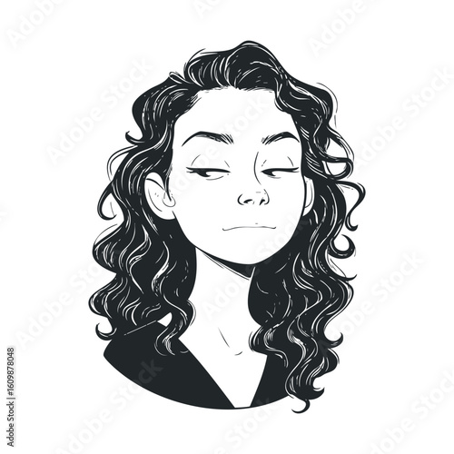 Artistic representation of a confident young woman with curly hair
