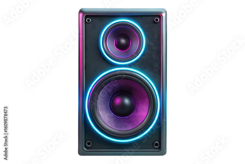 Neon audio speaker image isolated on a transparent background