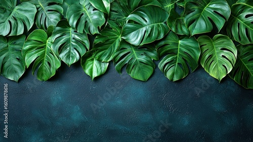 Green leaves, dark green background texture