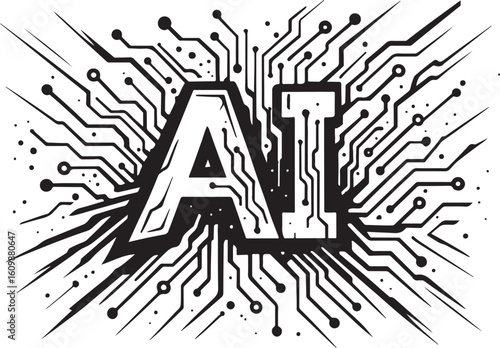 AI burst graffiti tech typography illustration with bold and energetic style