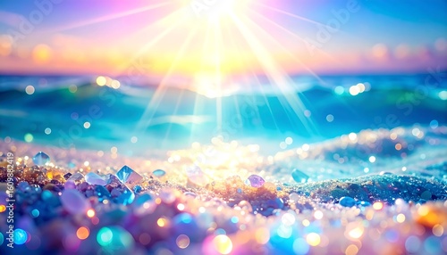 Vibrant sunrise over a sparkling beach