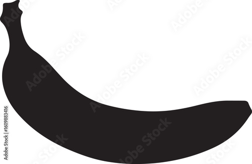Black silhouette of a single banana on a white background