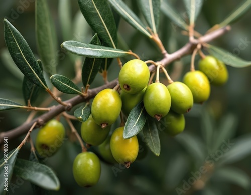 Wallpaper Mural Rich olive branch features vibrant green olives, detailed leaves. Close-up shot highlights natural beauty, texture, growth. Perfect for concepts of healthy eating, organic agriculture, Mediterranean Torontodigital.ca